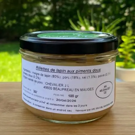 Rillettes de lapin aux piments doux – bocal de 180g